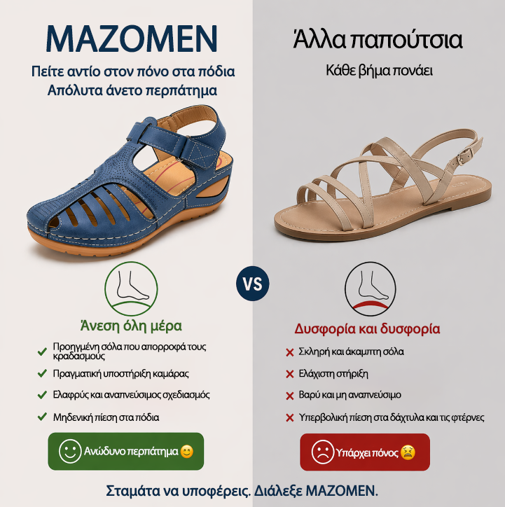 Ορθοπεδικά Παπούτσια MAZOMEN® [🔥Προσφορά Περιορισμένης Διάρκειας🎁] Καλοκαιρινά Σανδάλια | Εργονομικός Σχεδιασμός | Ανοιχτή Πλέξη | Άνετα και Αναπνέοντα | Ανακούφιση από τον Πόνο ✅