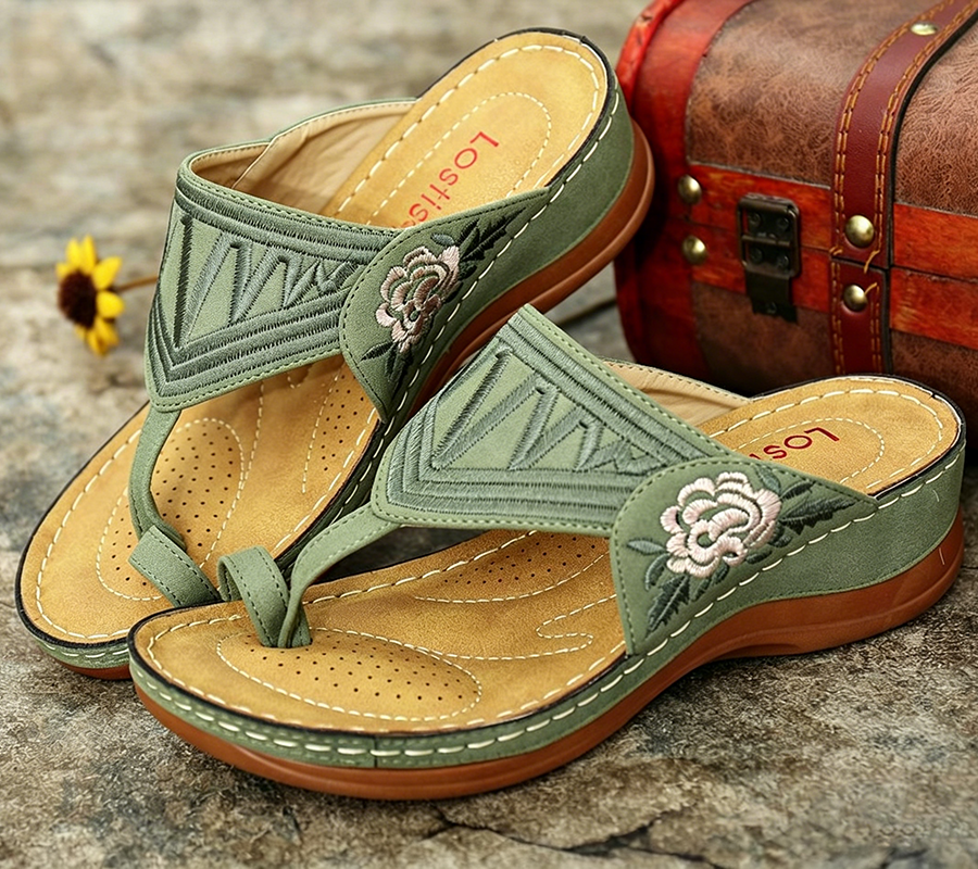 【🔥Oferta especial a mitad de precio🎁】🔥Sandalias retro bordadas de verano | Frescas y transpirables | Soporte ergonómico para el arco del pie | Sin fatiga para caminar todo el día | Antideslizantes y cómodas ✅
